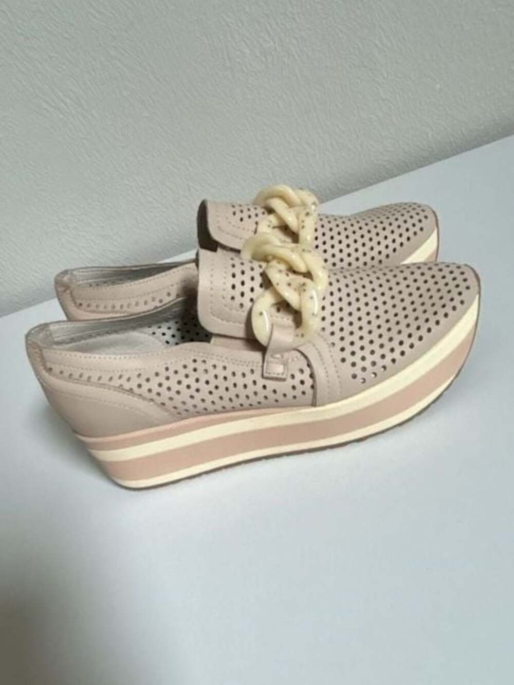 Dolce Vita Jhenee Leather Platform Sneakers Sand Nubuck Chain S 6.5 - Picture 12 of 16